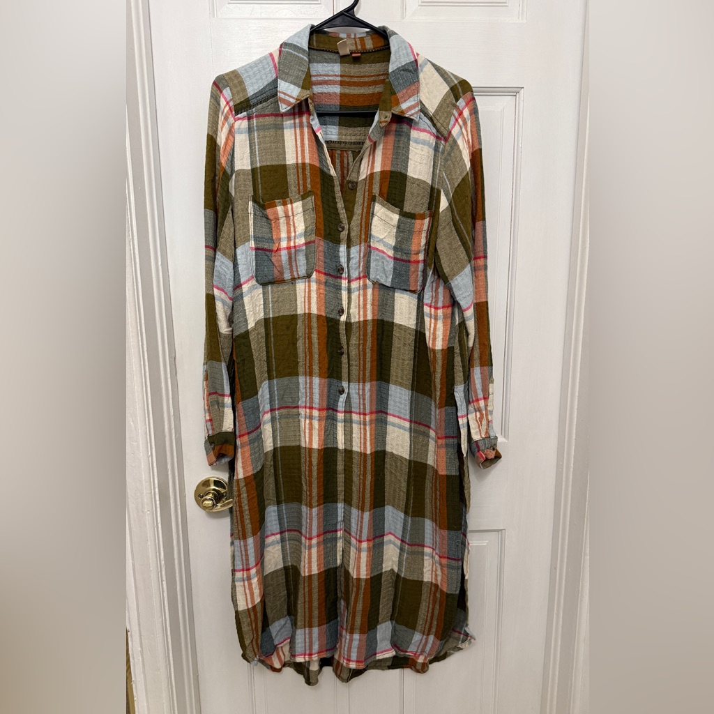 Anthropologie Pilcro Women’s Plaid Button Down Long Sleeve Side Slit Maxi Dress